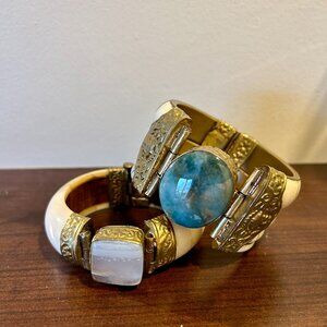 Vintage Statement Bangles – Ivory, Gemstone & Brass